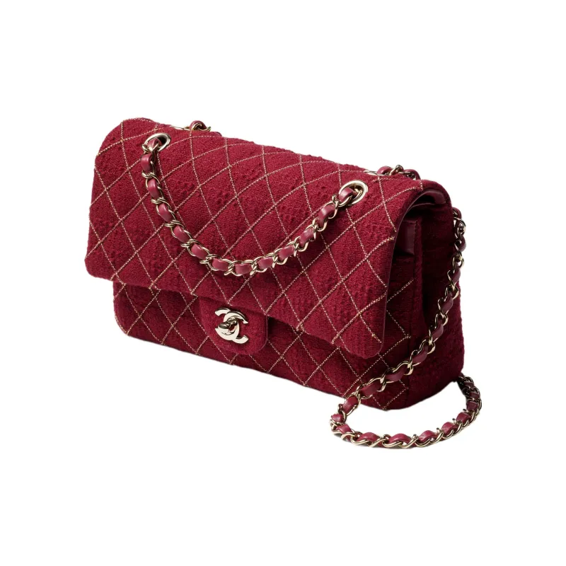 CHANEL Classic Flap CF Tweed Wool Shoulder Bag, Crossbody Bag Women's Red-1