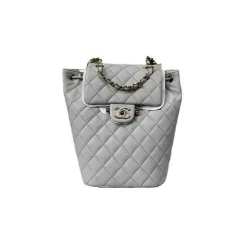 CHANEL Cow Leather Salzburg Backpack Large Size Women's Blue Gray