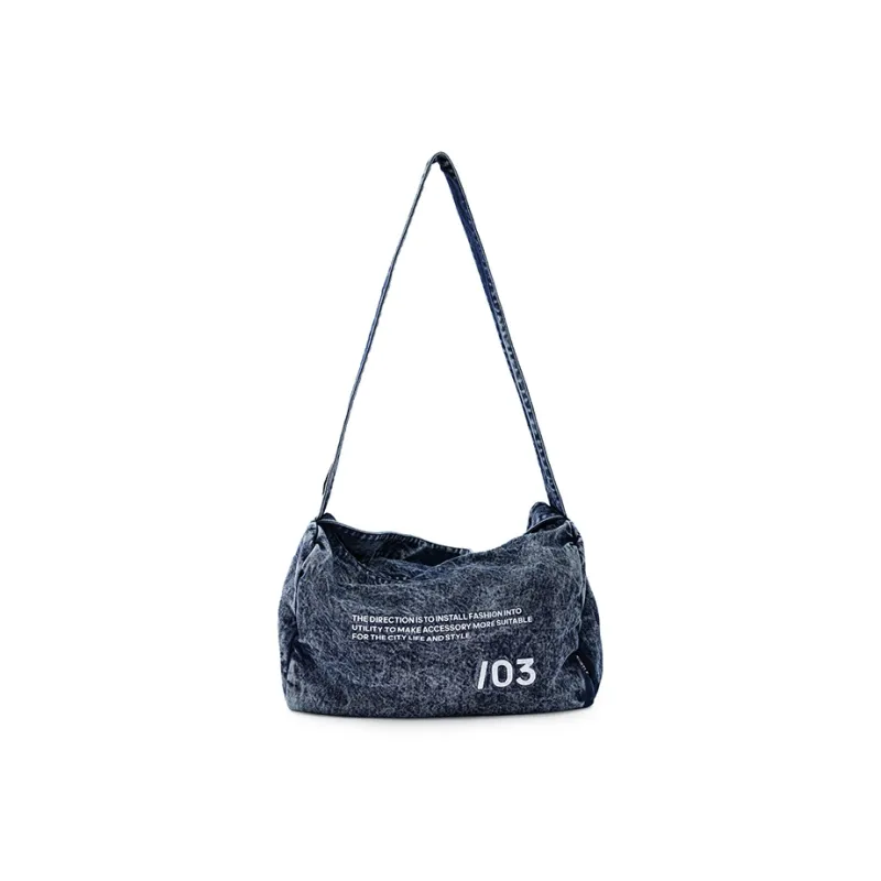 Subtle Washed Denim Shoulder Bag, Crossbody Bag, Fitness Bag, Travel Bag Unisex Nebula Black/Berry Blue/Stone Gray-14