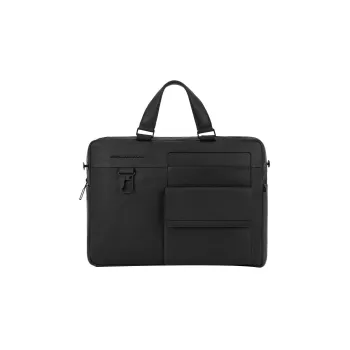 PIQUADRO Leather Briefcase Shoulder Bag Crossbody Bag Handbag Regular Unisex Black