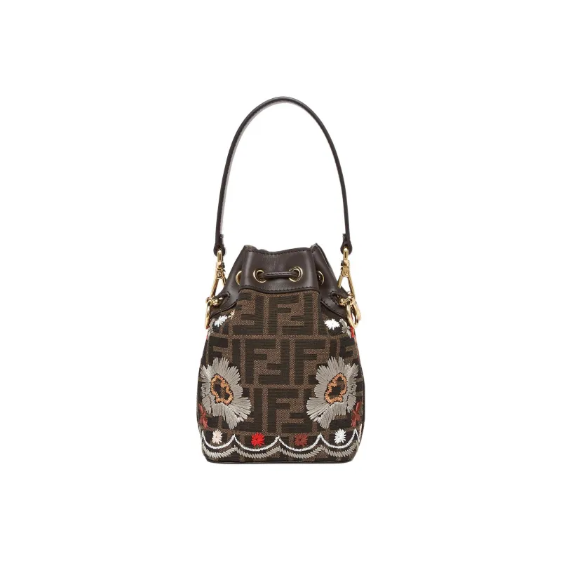 FENDI Mon Tresor Calfskin Bucket Bags Shoulder Bag Crossbody Bag Handbag Small Size Women's Brown-2