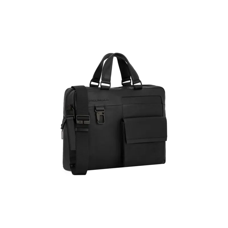 PIQUADRO Leather Briefcase Shoulder Bag Crossbody Bag Handbag Regular Unisex Black-1