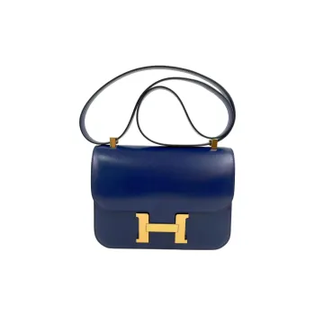 HERMES Constance Box Leather Shoulder Bag, Crossbody Bag Women's 73 Bleu Saphir Sapphire Blue