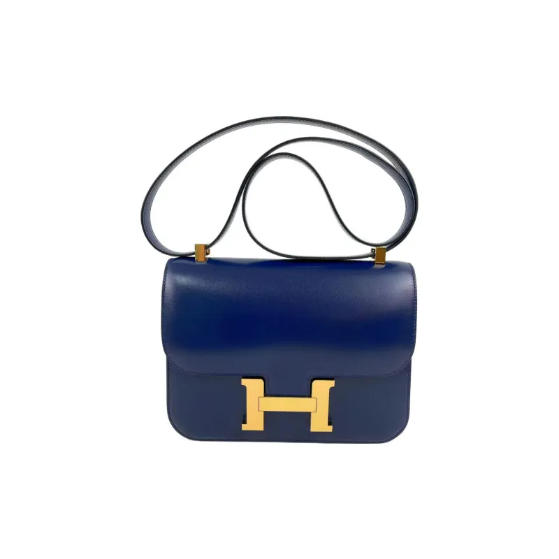 HERMES Constance Box Leather Shoulder Bag, Crossbody Bag Women's 73 Bleu Saphir Sapphire Blue-0