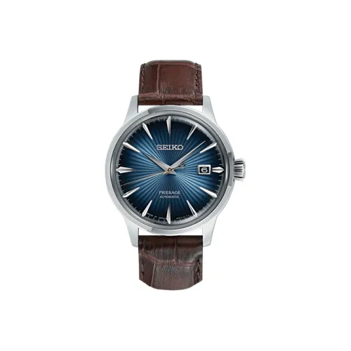 SEIKO Mechanical Movement Leather Strap Watch 40.5mm Men's Watches Blue Dial SRPK15J1