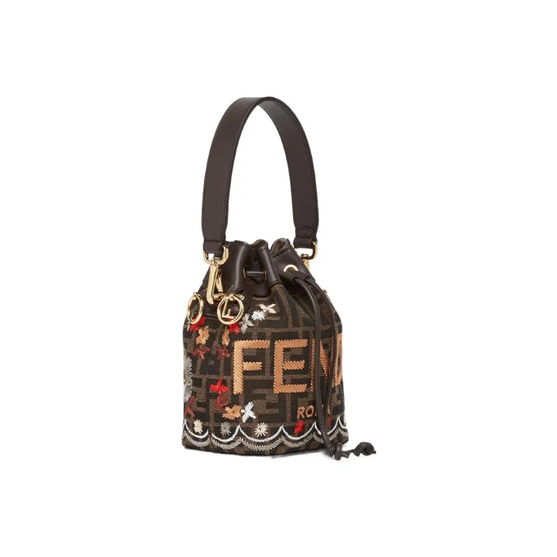 FENDI Mon Tresor Calfskin Bucket Bags Shoulder Bag Crossbody Bag Handbag Small Size Women's Brown-1