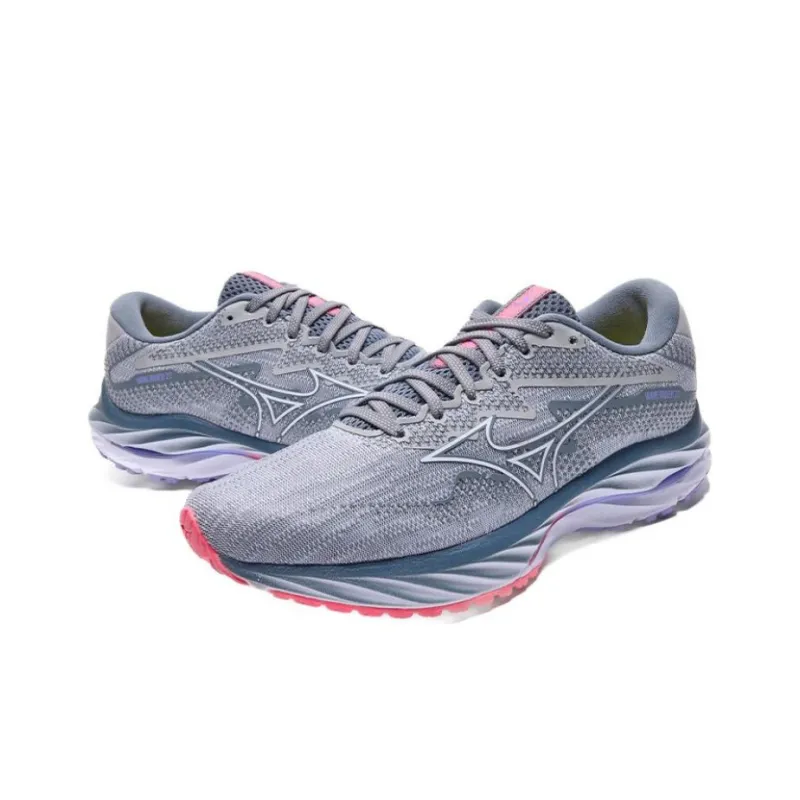 Mizuno Wave Rider 27 Cushioned Wear Resistant Breathable Low Top Casual Running Shoes Unisex Blue White Pink-1
