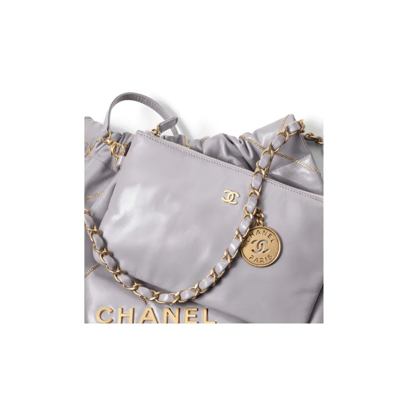 CHANEL 22Bag Smooth Finish Calfskin Tote Bag, Shopping Bag, Portable Crossbody Bag, Shoulder Bag Women's Gray-2