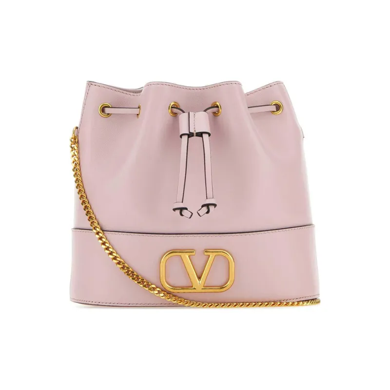 Valentino Vlogo Leather Bucket Bag Shoulder Bag, Crossbody Bag Mini Women's Pink-0
