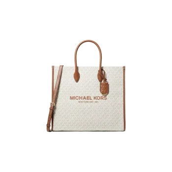 MICHAEL KORS Mirella Canvas Tote Bag, Shopping Bag, Shoulder Bag, Crossbody Bag, Handbag Tubas Women's Vanilla