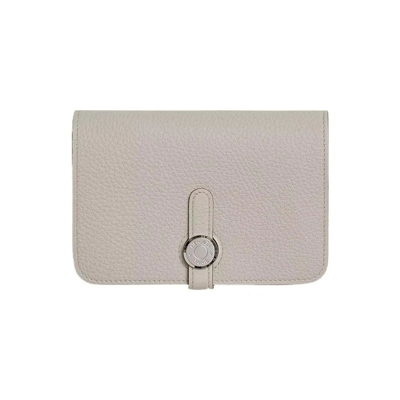 HERMES Dogon Togo Cow Leather Wallet Women's 8L Beton Concrete Gray/Glacier White-0