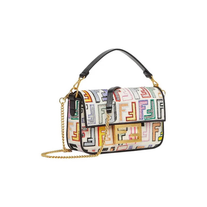 FENDI Baguette With Calfskin Portable Crossbody Bag, Shoulder Bag Mini Women's Multicolor-1