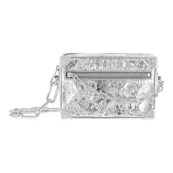 LOUIS VUITTON SOFT TRUNK Cow Leather Box Bag Shoulder Bag Crossbody Bag Mini Men's Silver