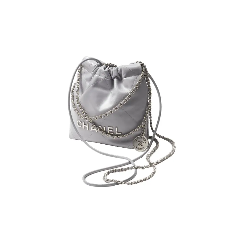 CHANEL 22Bag Bright Calfskin Bucket Bag, Shoulder Bag, Crossbody Bag Mini Women's Silver-1