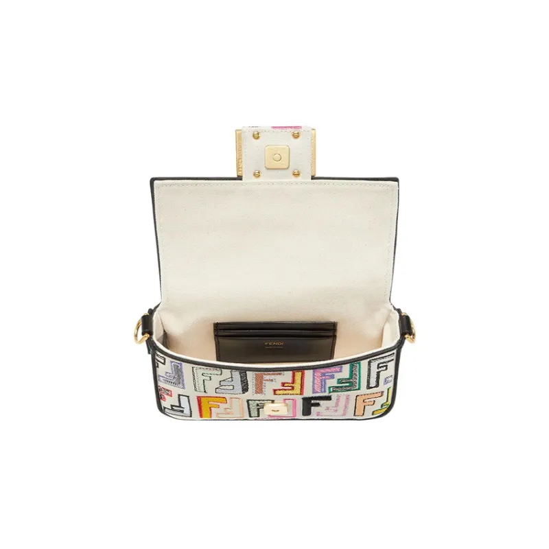 FENDI Baguette With Calfskin Portable Crossbody Bag, Shoulder Bag Mini Women's Multicolor-3