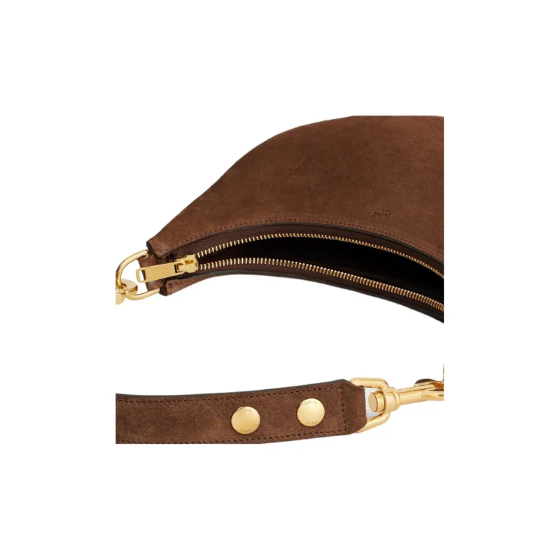 CELINE AVA Cow Leather Suede Handbag Shoulder Bag Medium Size Women's Brown-4