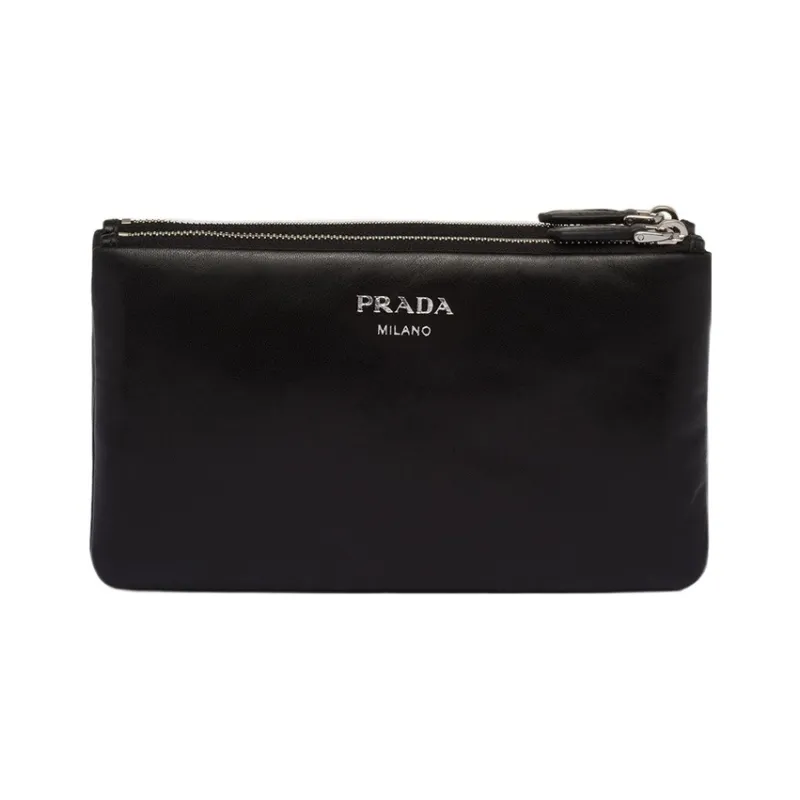 PRADA Leather 2 in 1 Detachable Clutch Small Size Unisex Black-1