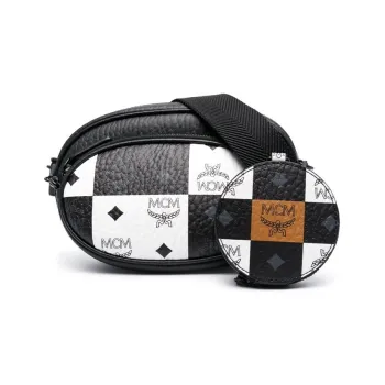 MCM Canvas With Calfskin Shoulder Bag Crossbody Bag Small Size Women's Black/White