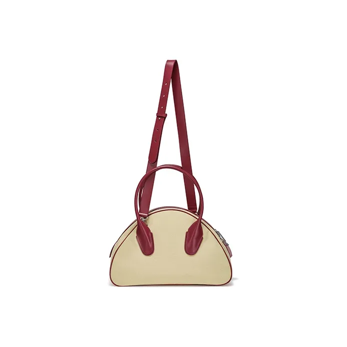 Lost In Echo Canvas With Leather Canvas Bag, Bowling Ball Crossbody Bag, Handbag Large Size Women's Khaki Red-2