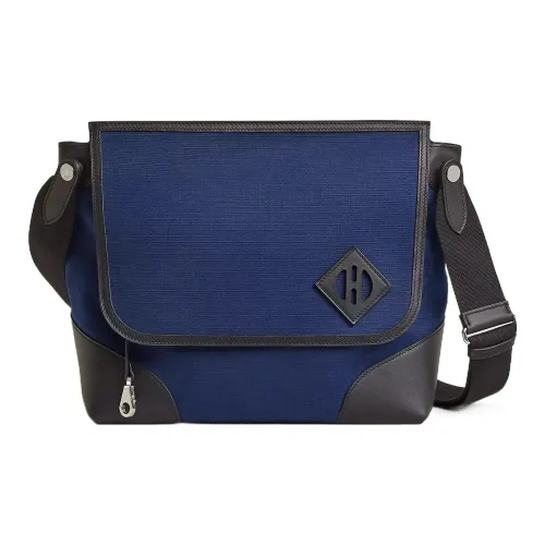 HERMES Bivouac Canvas And Swift Calfskin Courier Bag Shoulder Bag Crossbody Bag Regular Men's Blue Black