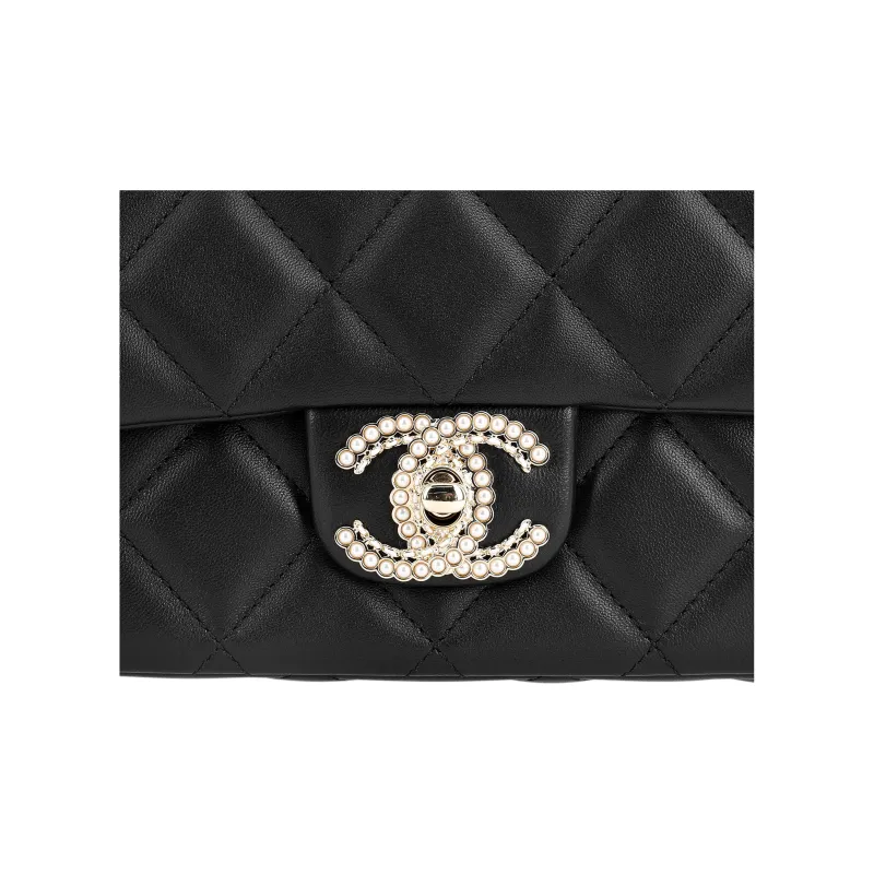 CHANEL Sheepskin Evening Bag, Cell Phone Pouch, One Shoulder Crossbody Clutch Regular Women's Black-4