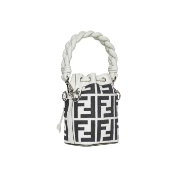 FENDI Mon Tresor Textile, Leather Bucket Bag, Shoulder Bag, Crossbody Bag, Handbag Small Size Women's Black White