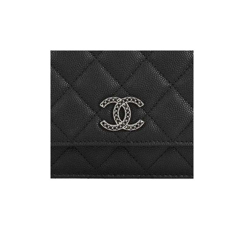 CHANEL Grain Calfskin Rhinestone Shoulder Bag, Crossbody Bag, Wallet Women's Black-3