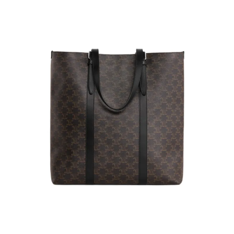CELINE Cabas Cow Leather Binding Tote Bag Shopping Bag Handbag Men's Black-0