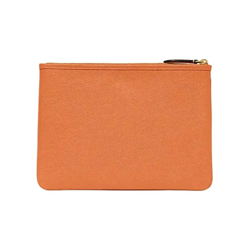 COACH Pouch Pebble Texture Cow Leather Pochette Clutch Tubas Women's Orange-3