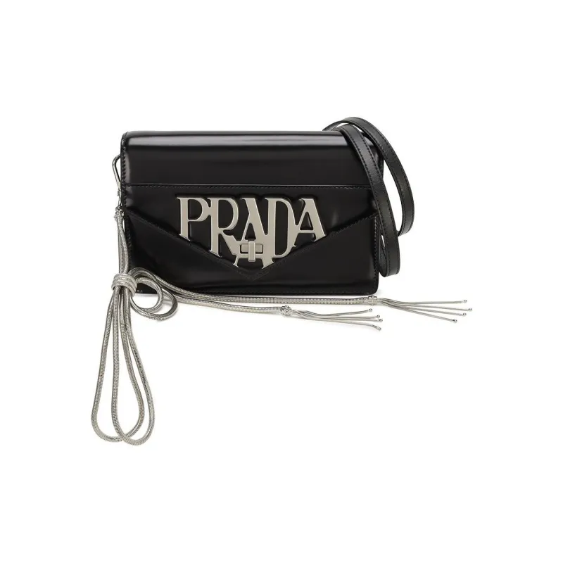 PRADA Leather Crossbody Bag Shoulder Bag Women's Black-0
