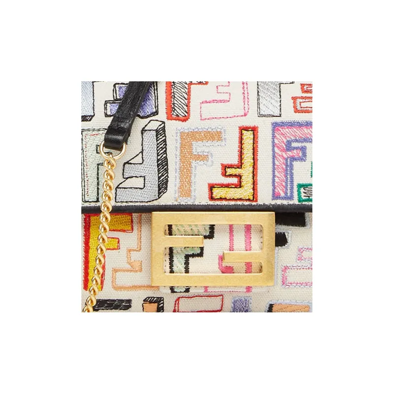 FENDI Baguette With Calfskin Portable Crossbody Bag, Shoulder Bag Mini Women's Multicolor-4