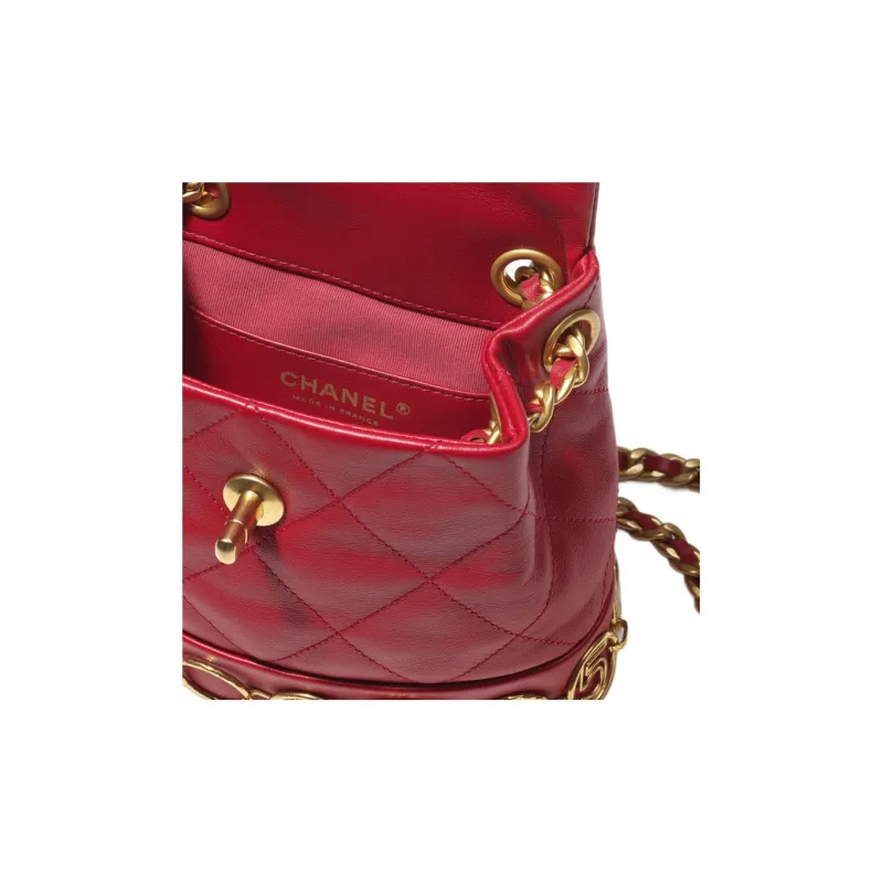 CHANEL Calfskin Backpack Trumpets Women's Red-3