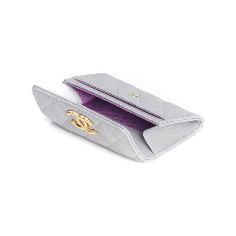 CHANEL Grain Embossed Calfskin Card Holder Women's Gray-2