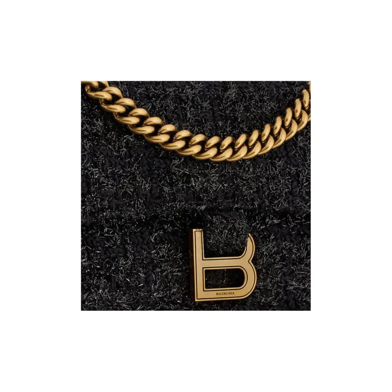 Balenciaga CRUSH Shiny Tweed Handbag Shoulder Bag Women's Black-5
