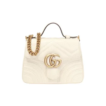 GUCCI Marmont Leather Messenger Bag Shoulder Bag Crossbody Bag Handbag Mini Women's White