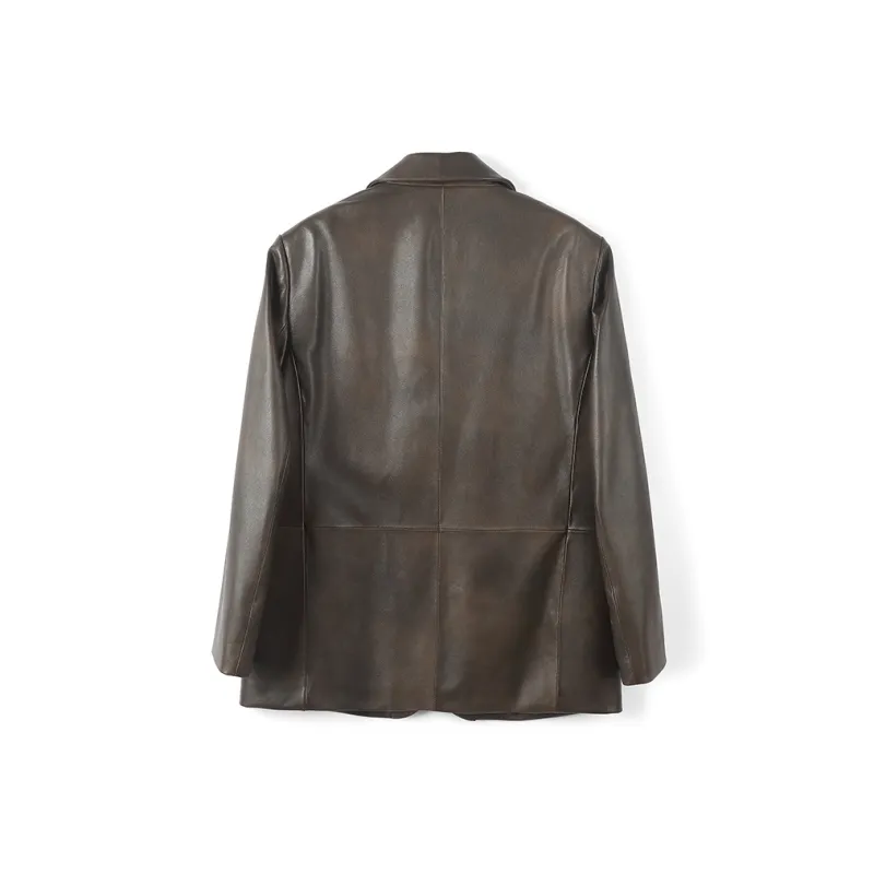 SINBOS Leather Jacket Women's Vintage Brown-1