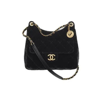 CHANEL HOBO Velour And Metal Hobo Bag, Shoulder Bag, Crossbody Bag Women's Black