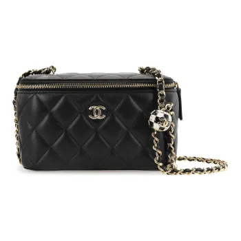 CHANEL Sheepskin Soccer Box Bag Shoulder Bag Crossbody Bag With Mirror Women's Black