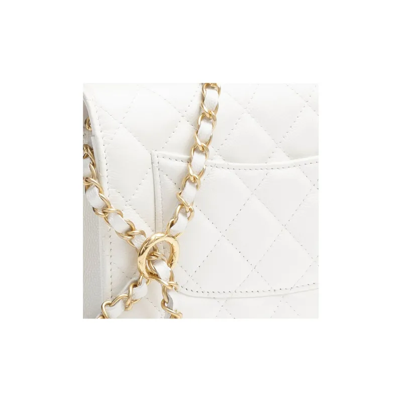 CHANEL Grain Calfskin Shoulder Bag, Crossbody Bag Women's White-2