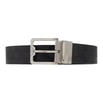 EMPORIO ARMANI Logo Print Business Leather Belts Men's Black Width 3.3cm
