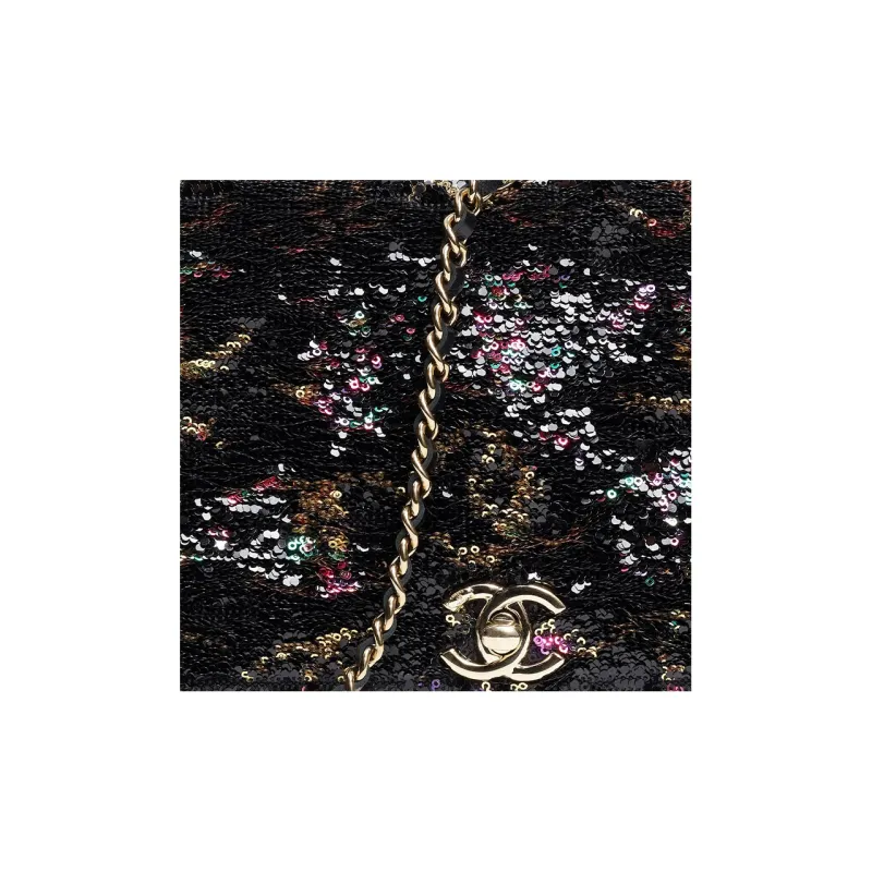 CHANEL Sequins Metal Wallet, Shoulder Bag, Crossbody Bag Regular Women's Black/Gold-2