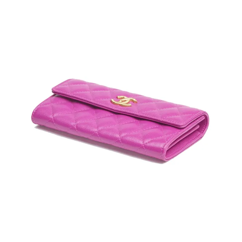 CHANEL Shiny Calfskin Pocket Wallet Women's Purple-1