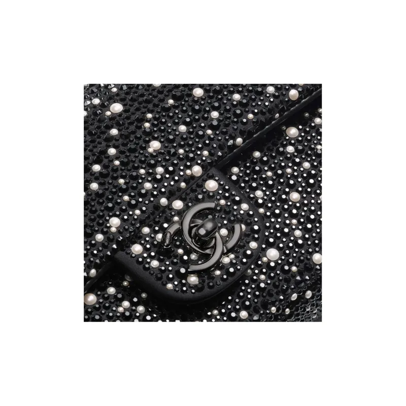 CHANEL Rhinestone Crystal Pearl Evening Bag, Crossbody Bag, Shoulder Bag Women's Black & White-3