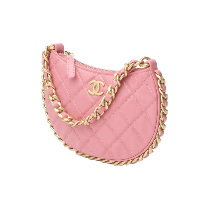 CHANEL Shiny Wrinkle Lambskin One Shoulder Handbag Women's Pink-1