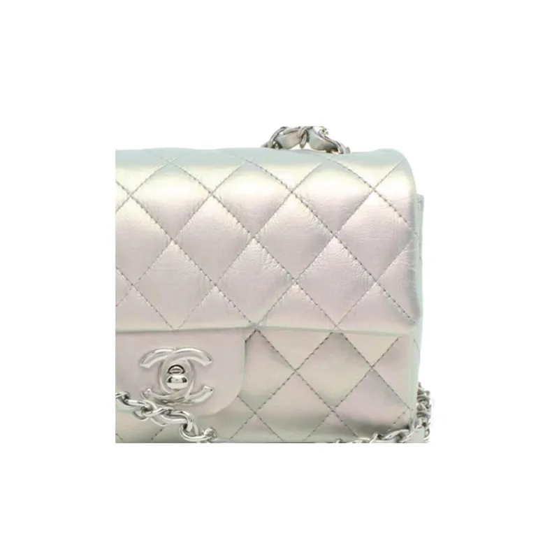 CHANEL Classic Flap CF Sheepskin Shoulder Bag, Crossbody Bag Women's Pearl Blue White-1