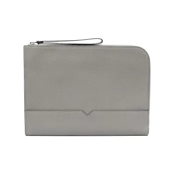 Valextra Calfskin File Bag Briefcase Clutch Men's Nickel Gray