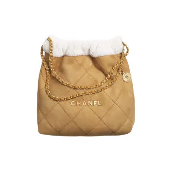 CHANEL Sheepskin Suede Lambskin Bucket Bag, Shoulder Bag, Crossbody Bag Women's Beige/White