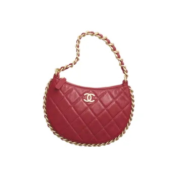 CHANEL Shiny Wrinkle Lambskin One Shoulder Handbags Women's Red