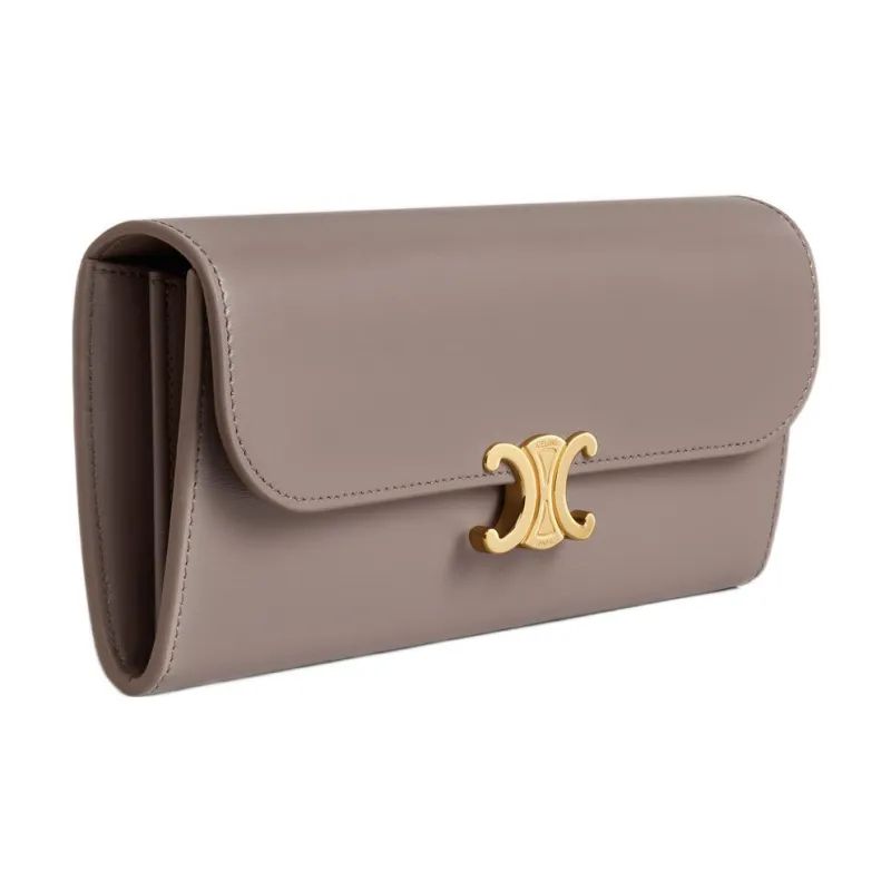 CELINE Triomphe Glossy Calfskin Wallet Large Size Women's Dusty Pink-1