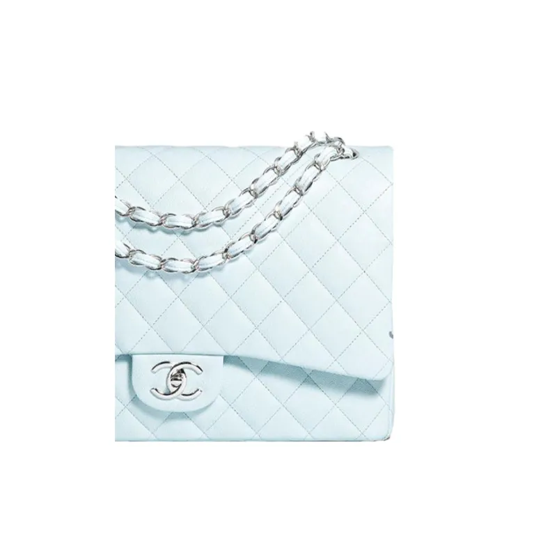CHANEL Cow Leather Flap Bag, Crossbody Bag, Shoulder Bag Women's Light Blue-4